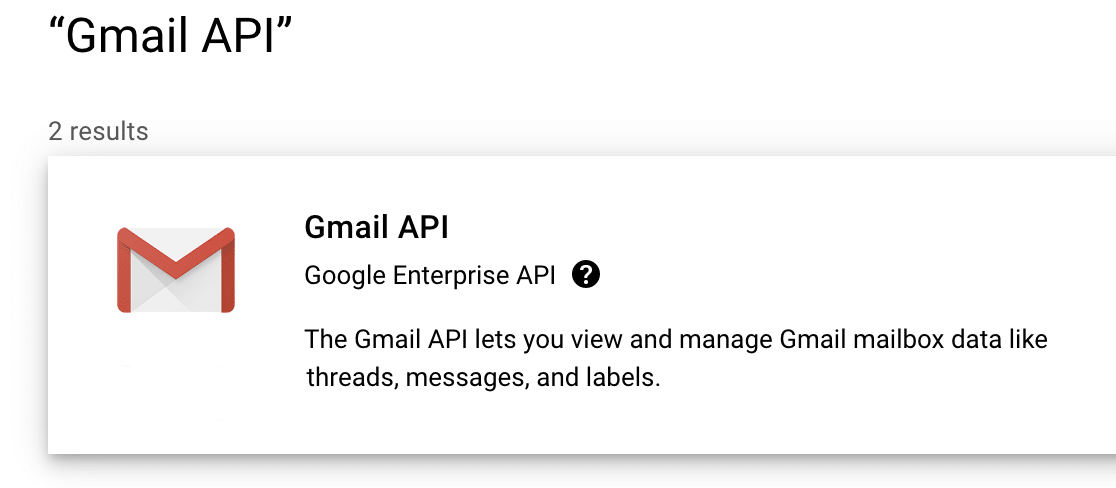 Selecting the Gmail API from the Google Cloud API Library