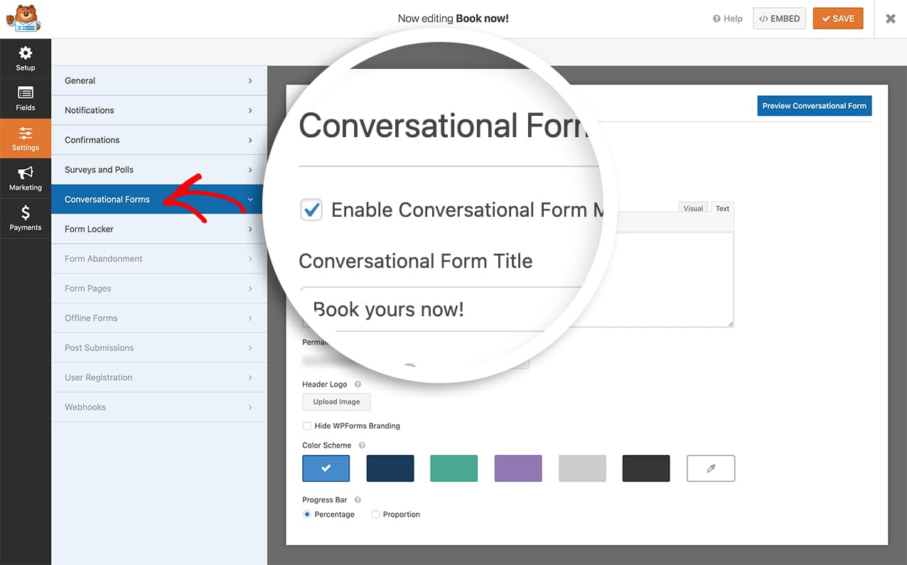 enable conversational forms on the form