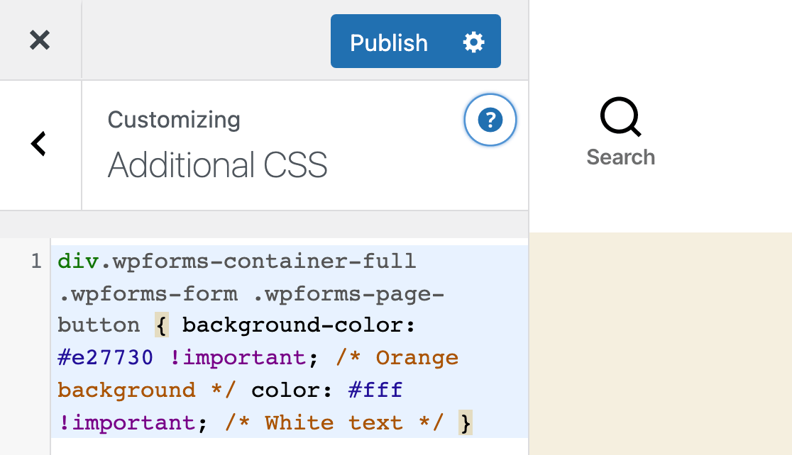 Adding CSS to customize the WPForms previous and next buttons in the Customizer