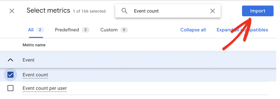 Adding the Event count metric