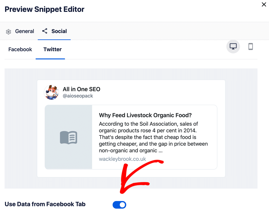 Social Media snippet in AIOSEO