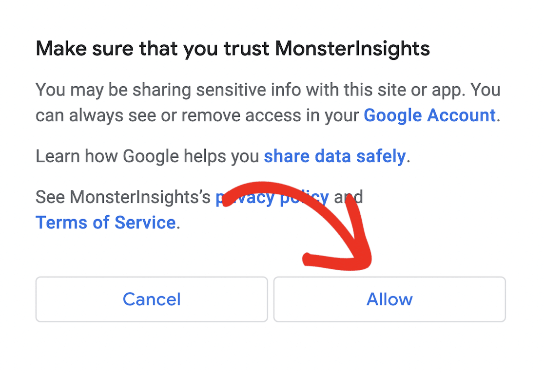 Allow MonsterInsights access to your Google data