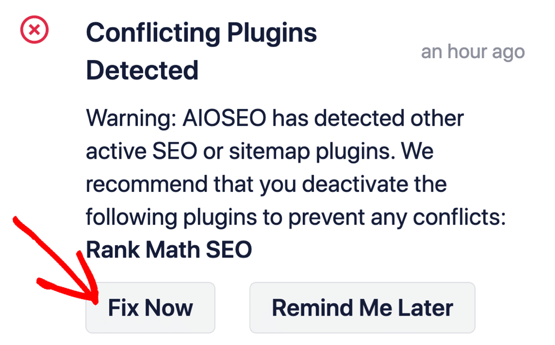 Conflicting SEO plugin found by AIOSEO