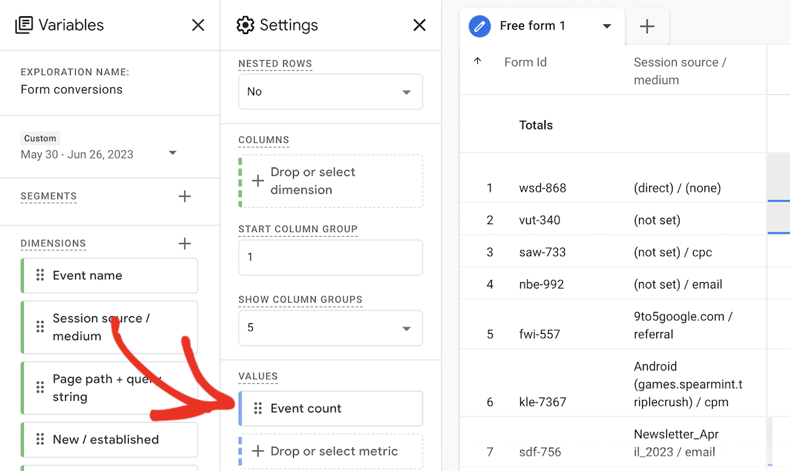 Adding event count to form submission report