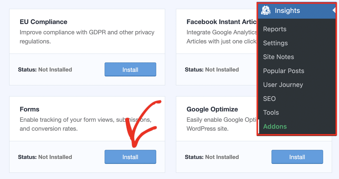 Install forms addon to MonsterAnalytics