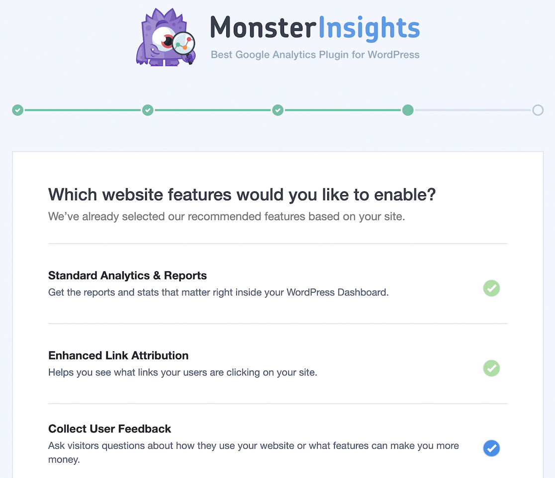 MonsterInsights website features