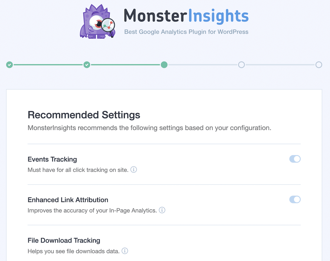 MonsterInsights recommended settings