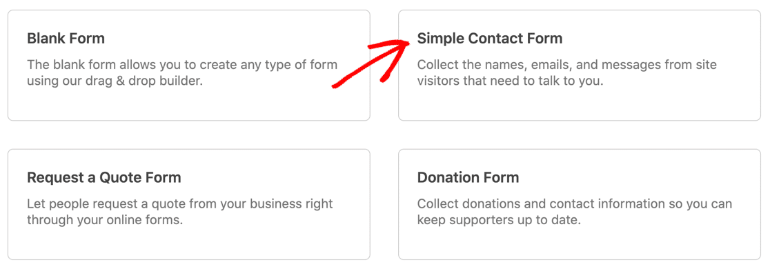 Red arrow pointing to simple contact form template