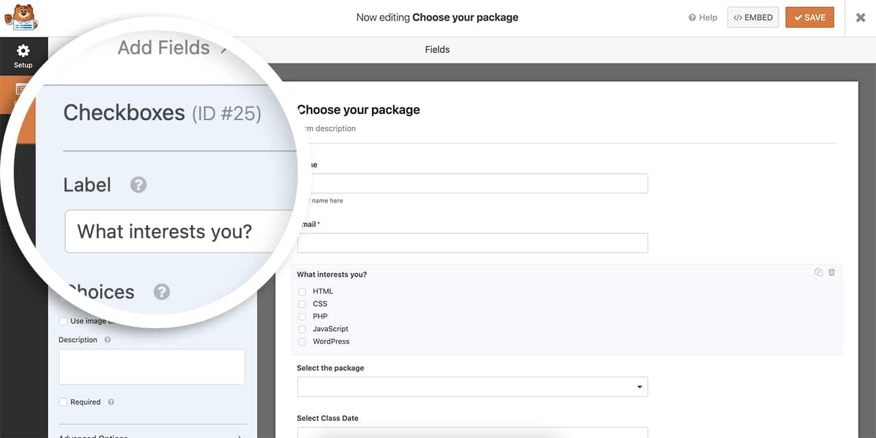 add a single line text field to your form to hold the count of the checkbox selections