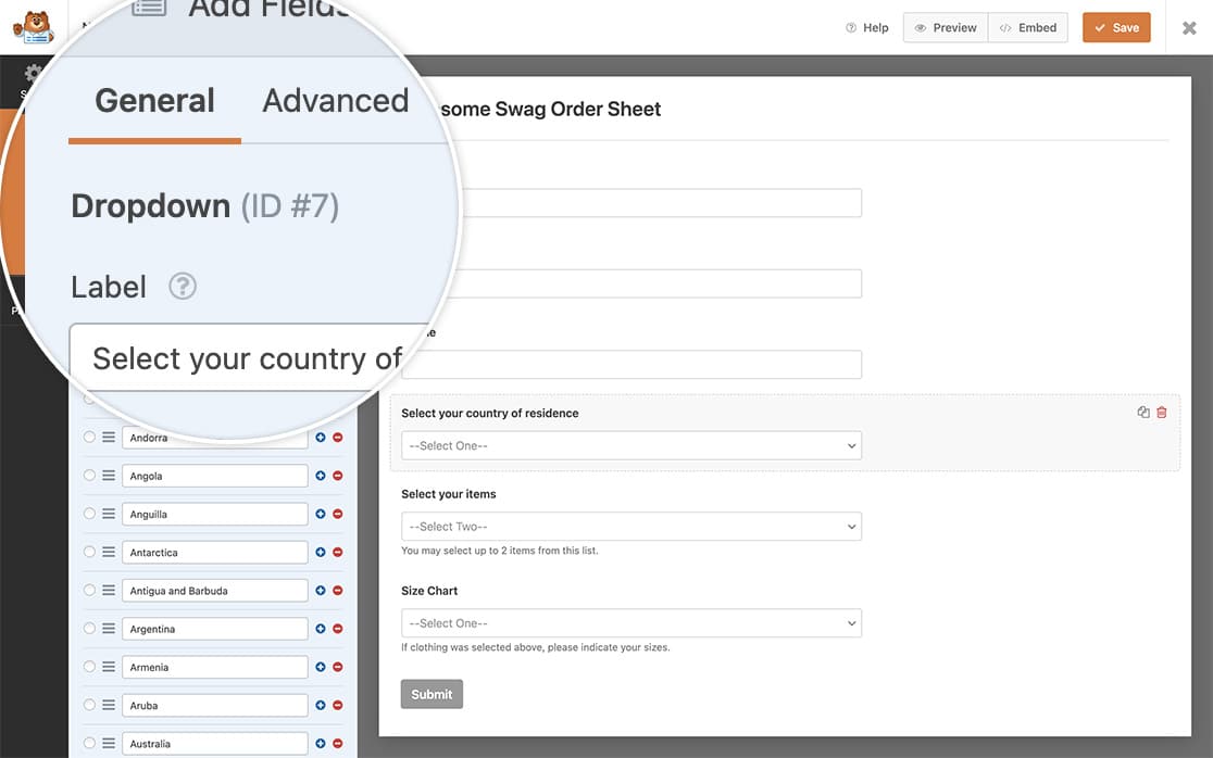 Create your form and add a Dropdown field to it