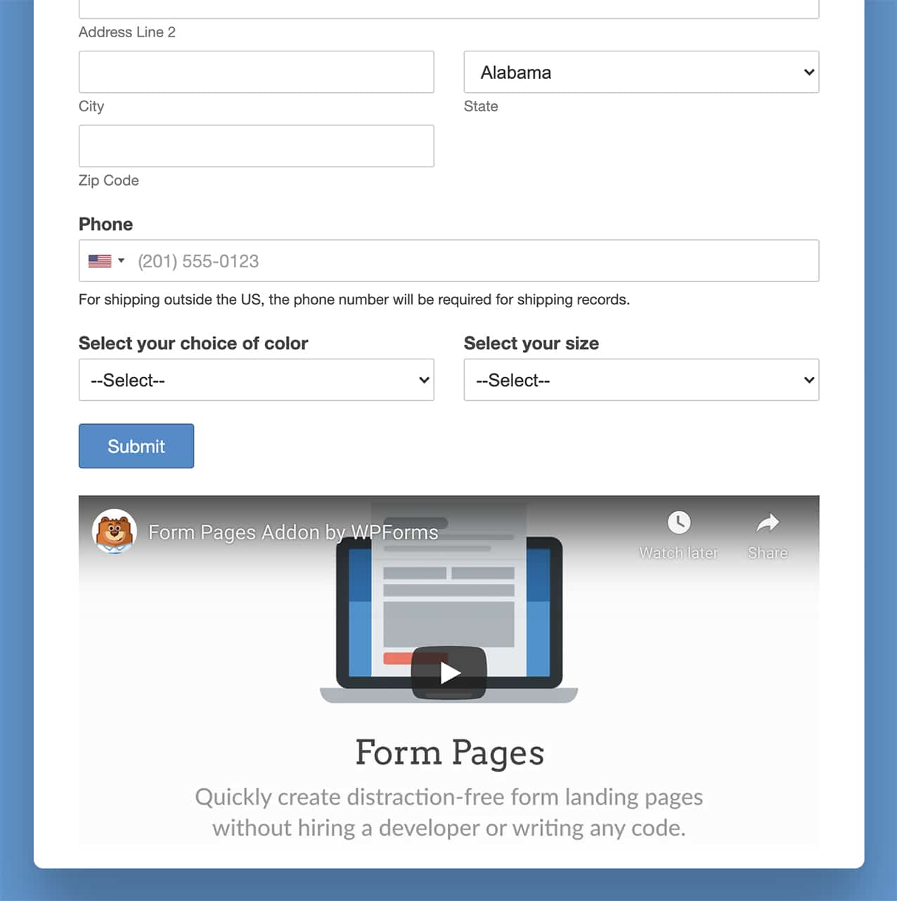 You can display anything after the Form Pages form using the wpforms_form_pages_content_after action