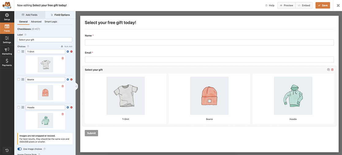 add your Checkbox image choices to your form