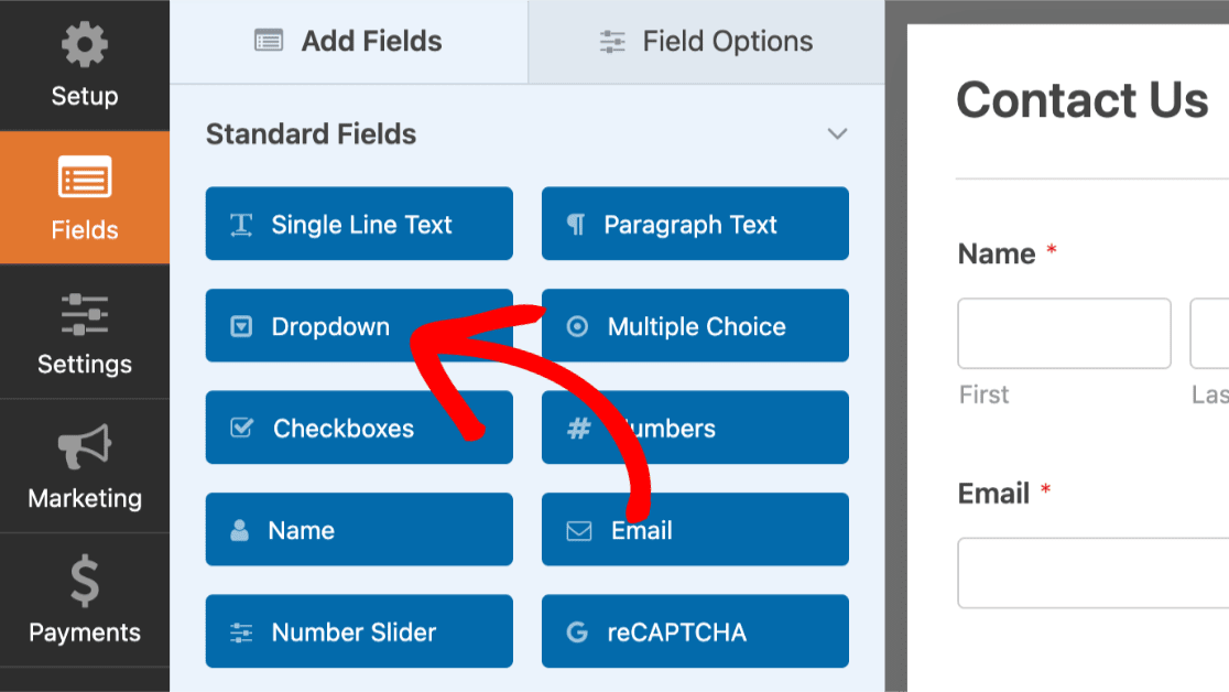 Add a dropdown field in WPForms