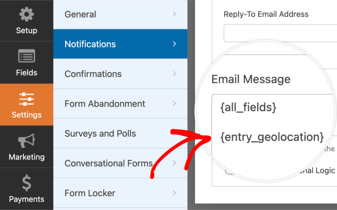 Add geolocation smart tag to notification email