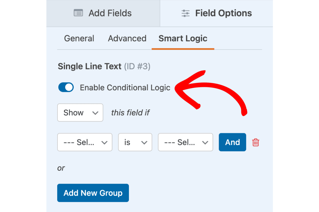 Enable conditional logic for a field