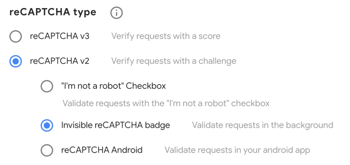 选择要使用的 reCAPTCHA 类型