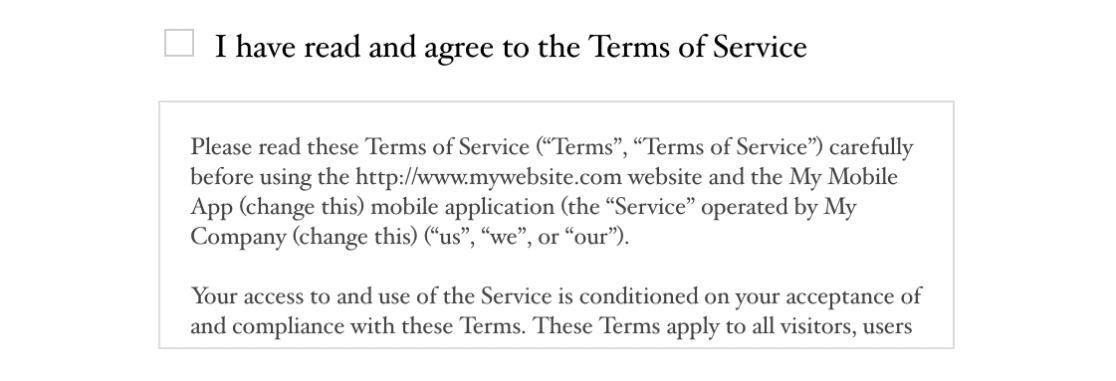 Terms of Service frontend example