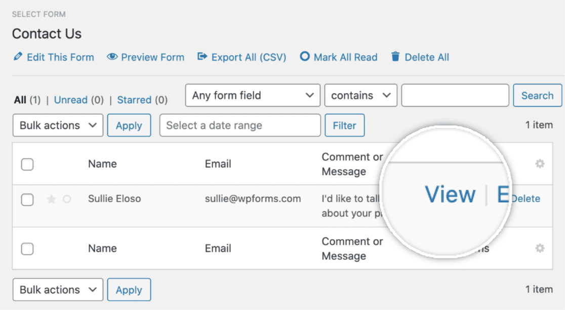 Viewing form entry details in WPForms