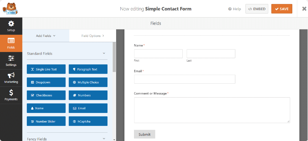 overview of simple contact form template