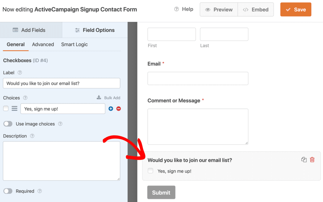 ActiveCampaign form template in WPForms