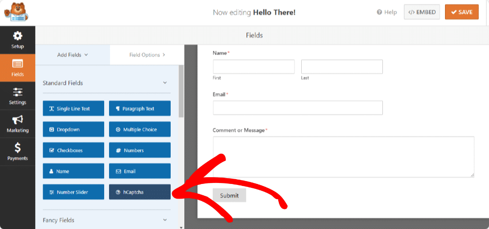 add hCaptcha field to WordPress form