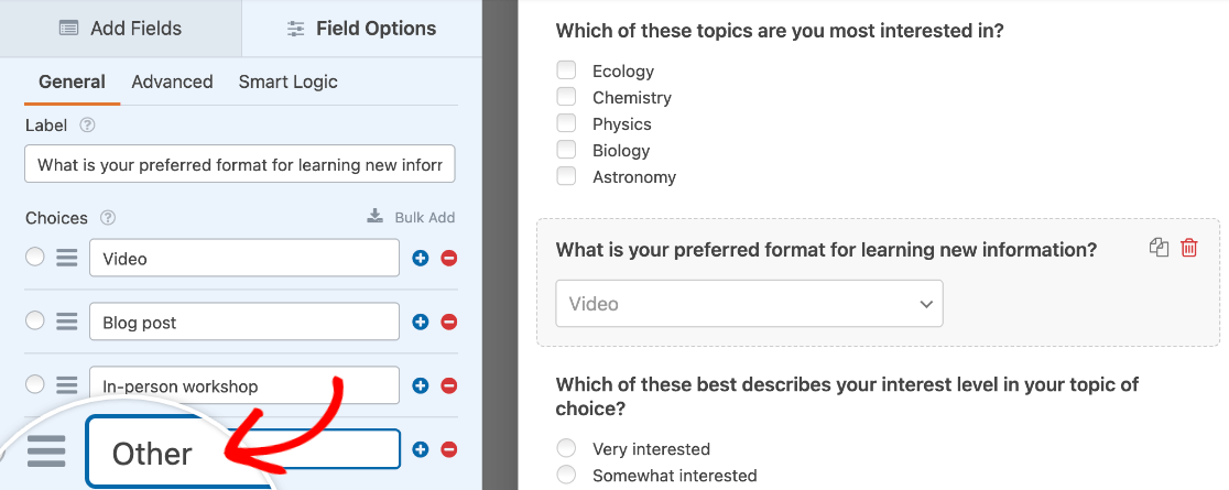 Adding an "Other" option to a Dropdown field