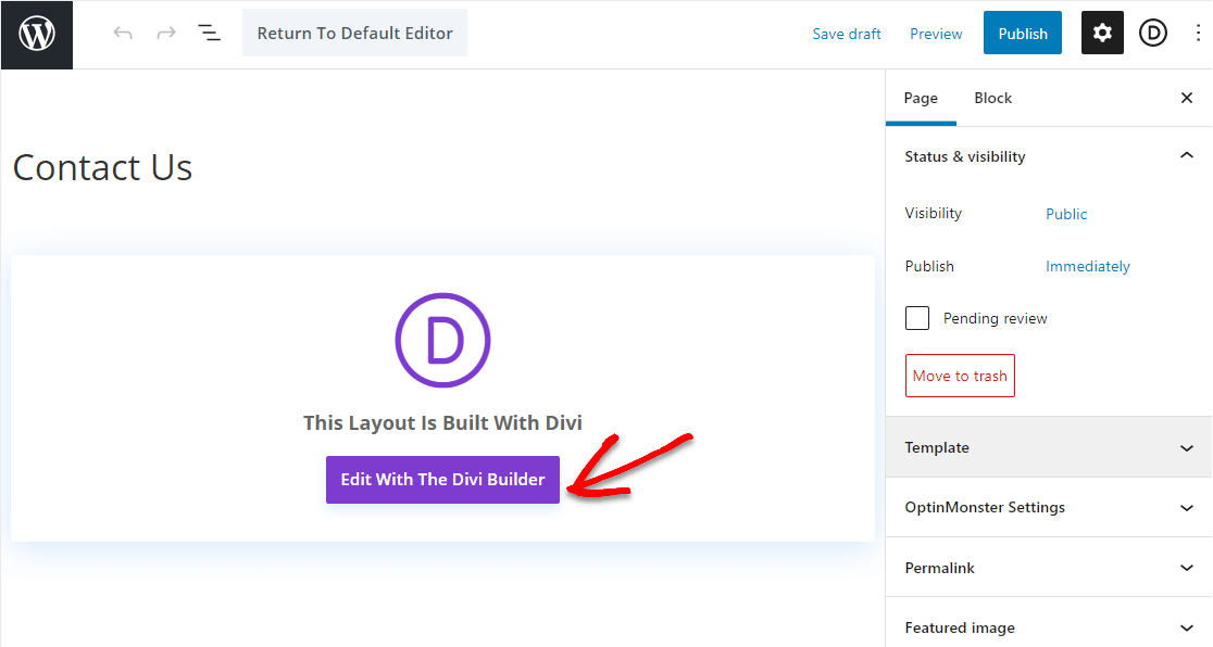 edit with the divi builder