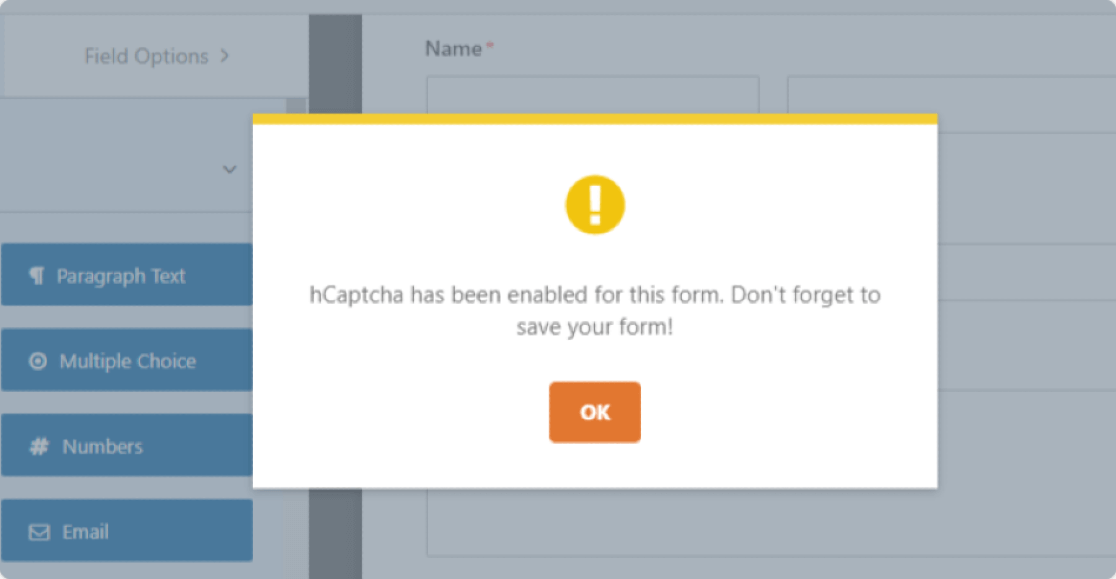 hCaptcha enabled confirmation message
