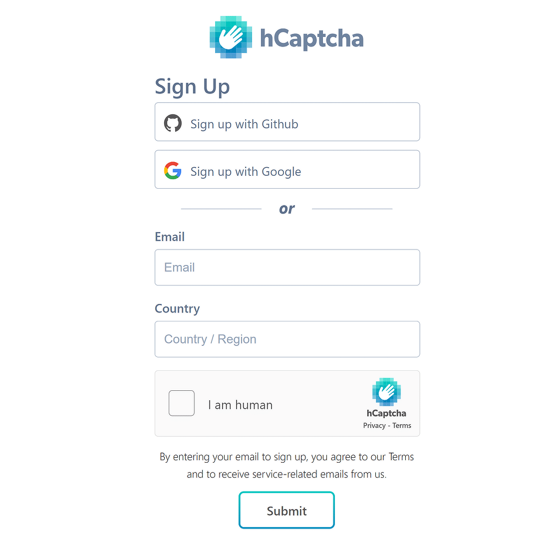 hcaptcha signup page