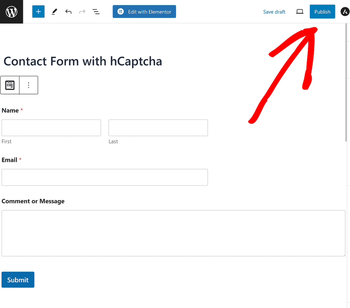 publish contact form with hcaptcha
