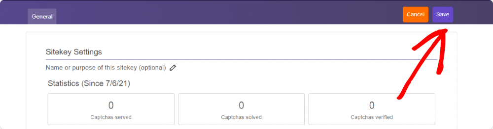 hCaptcha secret key setting page