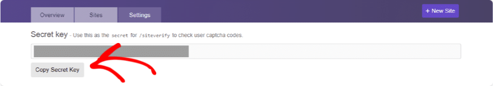 Secret key of hCaptcha account