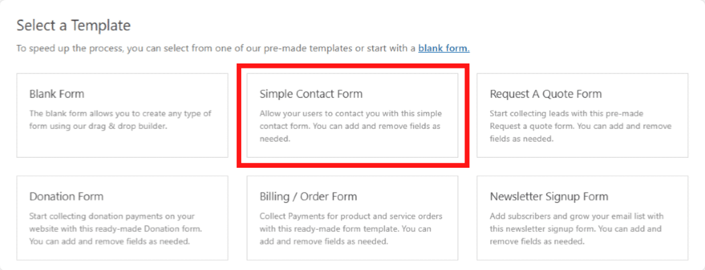choose simple contact form template