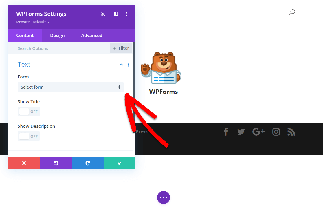 wpforms module settings in divi