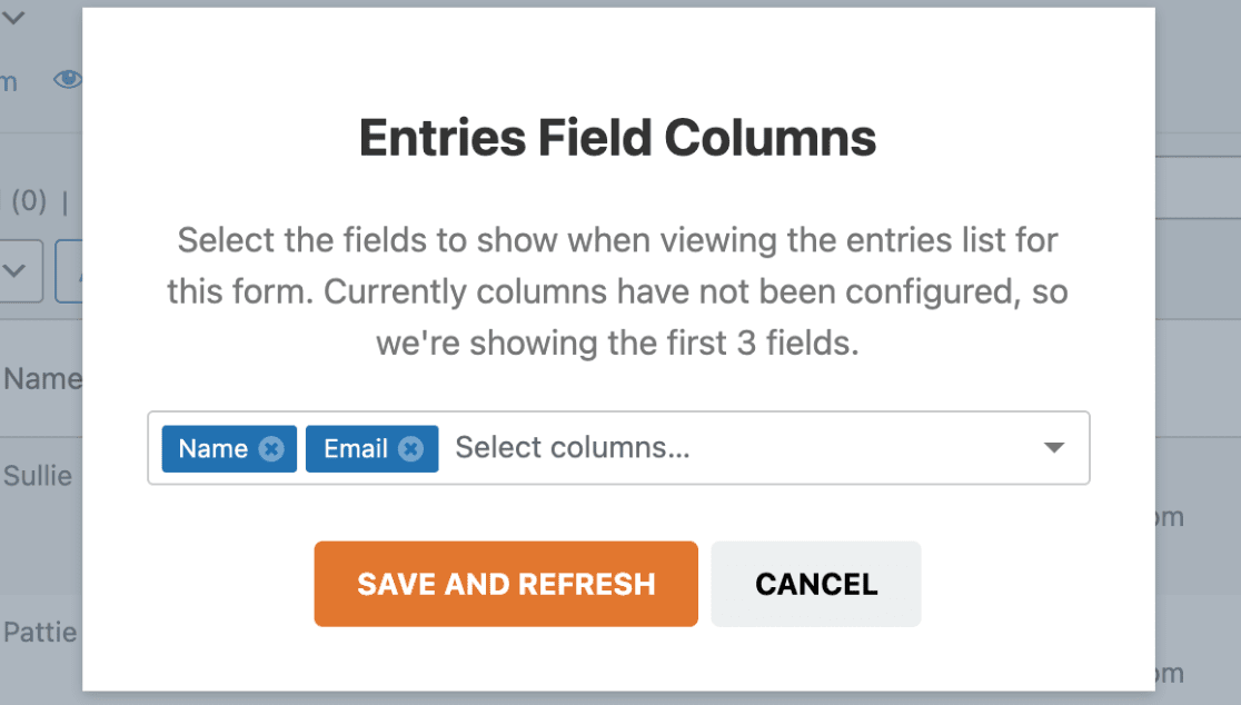 Entries Field Columns