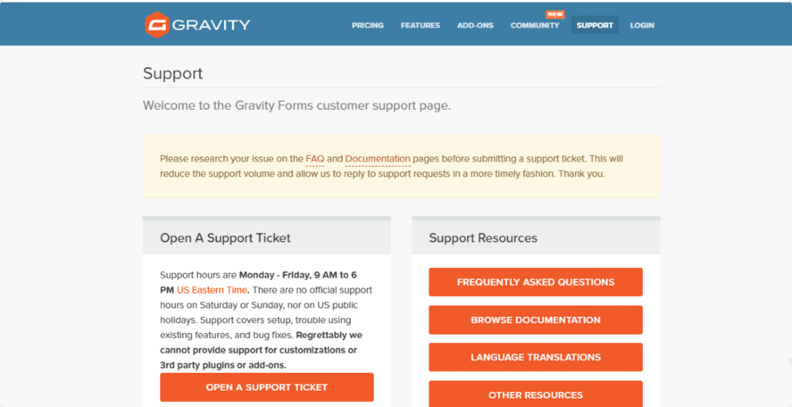 Gravity Forms vs WPForms: Support