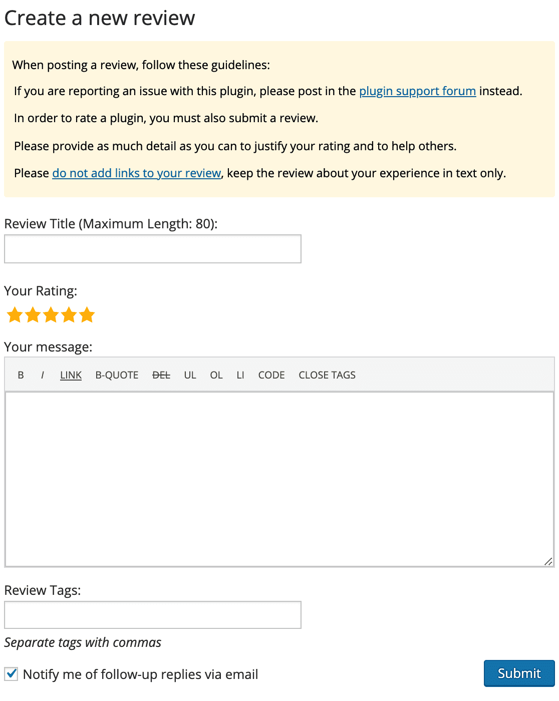 WordPress-org-leave-review - WPForms Enter your review in the provided form once logged into WordPress.org