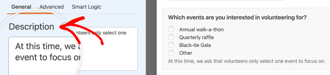 Adding a description to a Multiple Choice field