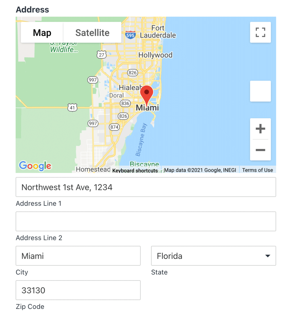 Address field with Google Map