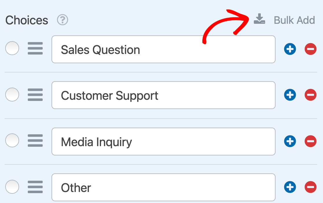 Opening the Bulk Add option for a Dropdown field