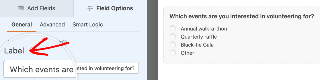 Changing the label of a Multiple Choice field