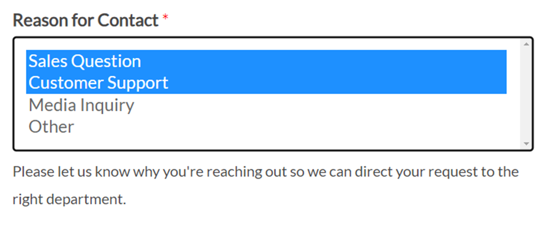 An example of a Classic Dropdown field with multiple options selection enabled