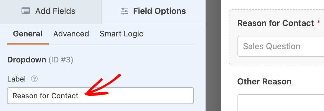 Editing a Dropdown field's label