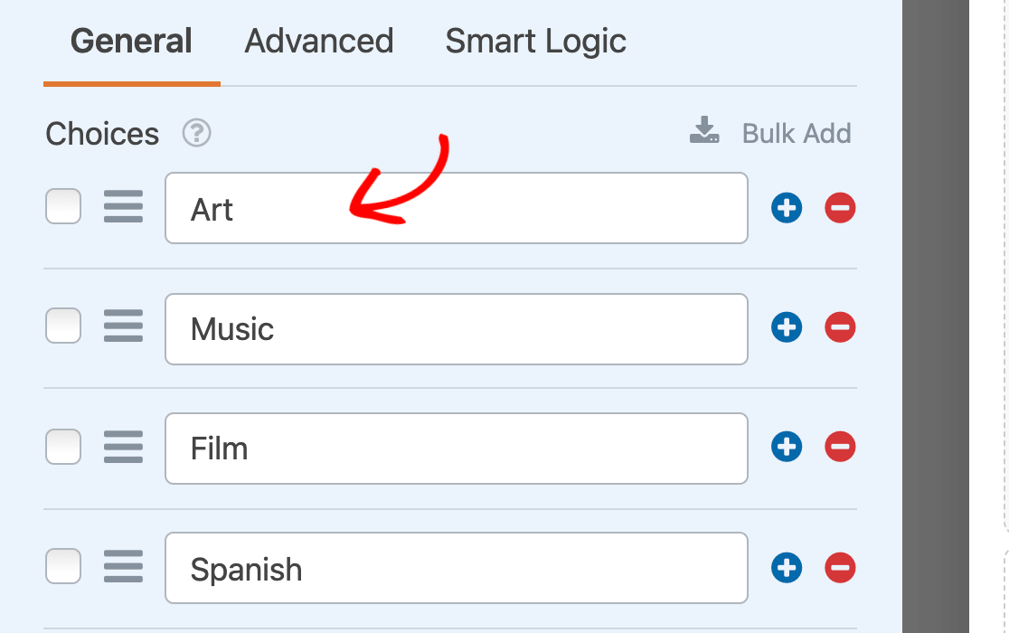 Editing a Checkboxes field choice
