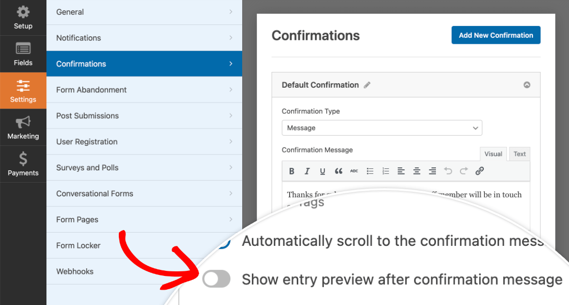 Enabling the entry preview confirmation