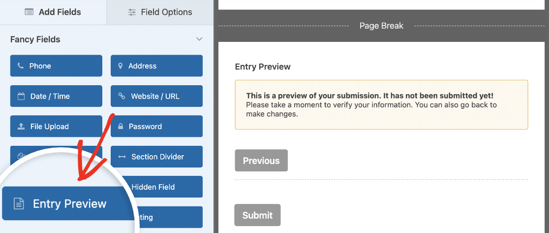 Adding an Entry Preview field to a form