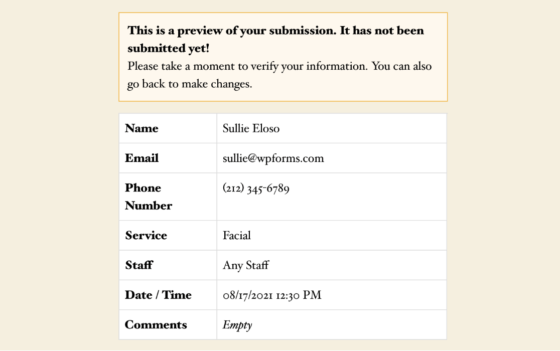 The Entry Preview Table, Compact style