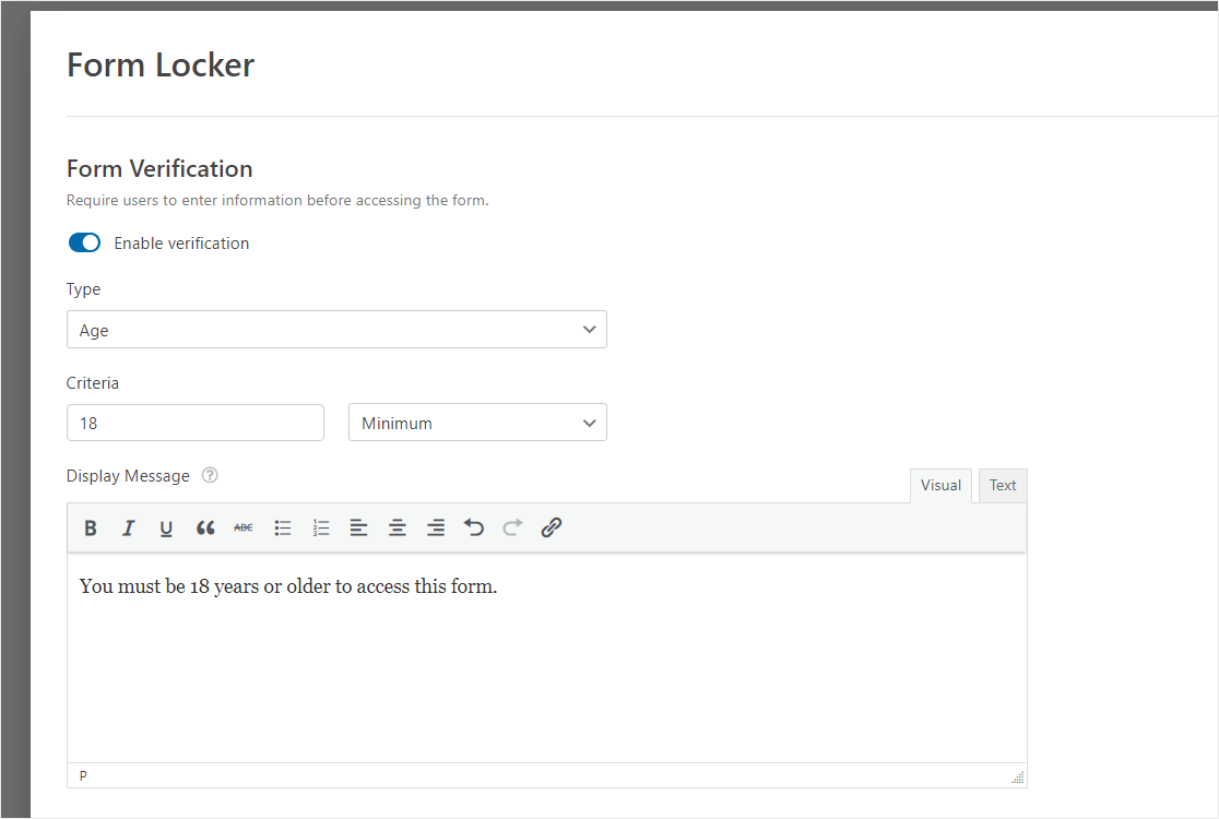 form verification age display message