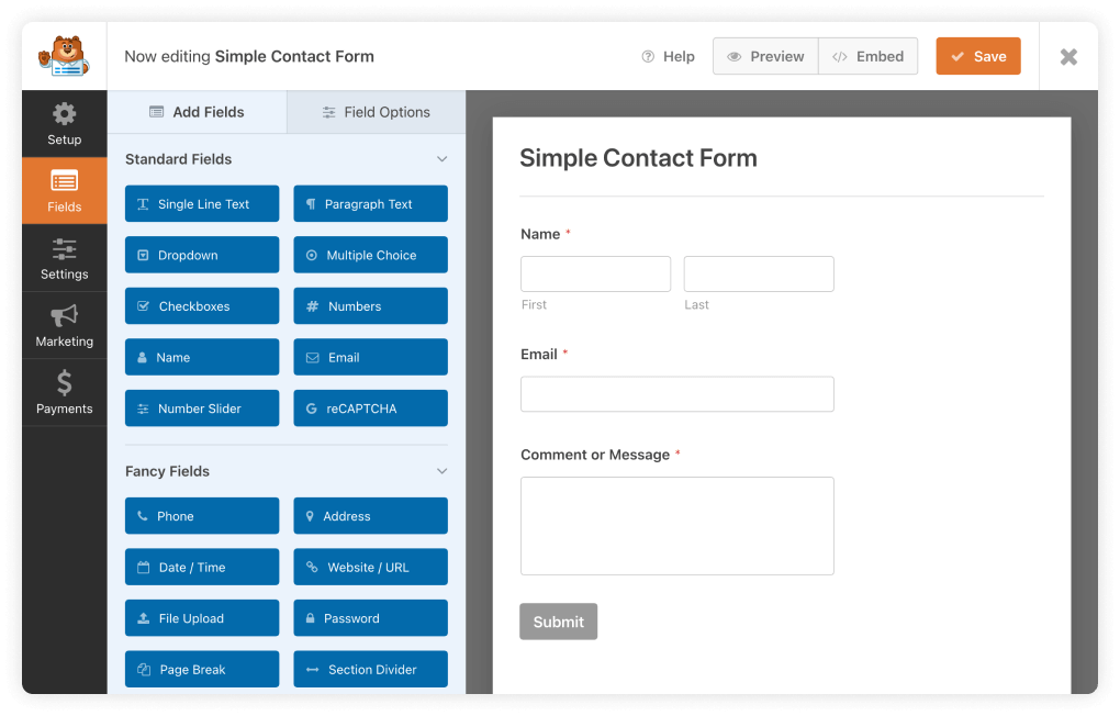 Formulaires en ligne construits par WPForms