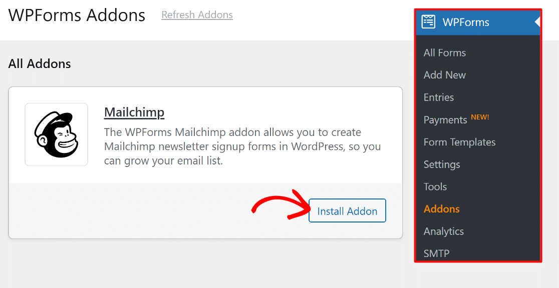 Install Mailchimp addon